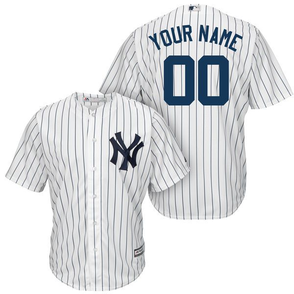 Men New York Yankees Majestic White and Navy Home Cool Base Custom MLB Jersey->customized mlb jersey->Custom Jersey